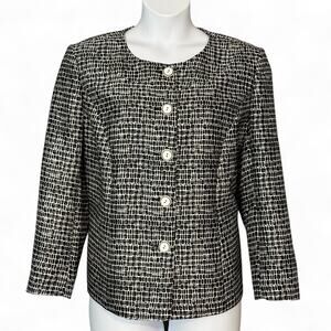Talbots Classic Blazer Jacket Plus Size 14W Black White Silk Wool Career Vintage
